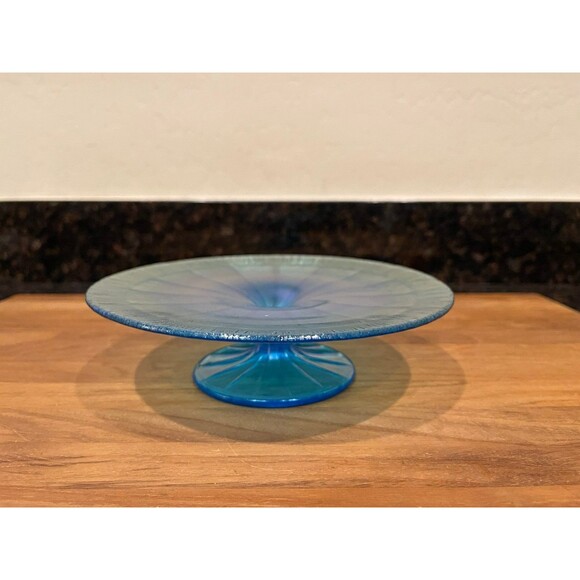 Vintage Fenton Iridescent BLUE Footed Compote Bowl - Picture 1 of 8